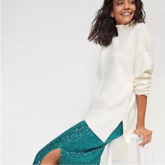 Anthropologie Sweaters - Anthro Maeve White Ribbed Mockneck High Low Sweater Tunic Size Small